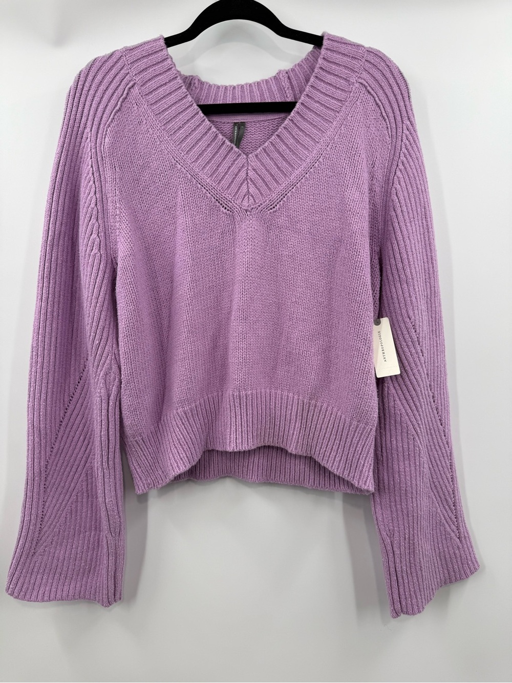 Anthropologie Bell-Sleeve V-Neck Jumper Sweater Lilac Purple Size Large